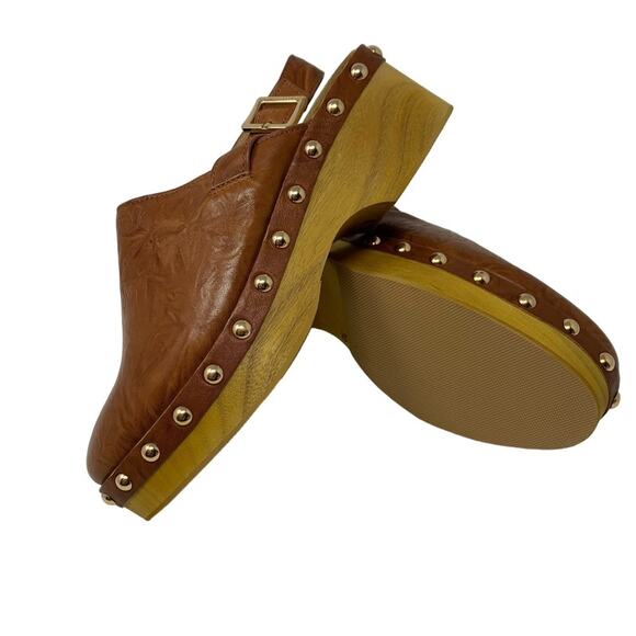 Kelsi Dagger Warehouse Peanut Tan Brown Leather Slingback Wooden Clogs size 10 - Picture 7 of 7